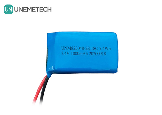 Batería LiPo de alta velocidad de descarga 2S / Batería de polímero de litio 18C 7.4v 1000mah 823048
