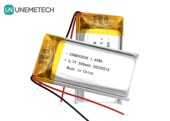 Unemetech 3.7V Batería de Li-ion Polímero 500mAh Batería de Litio Polímero 802036 1.85Wh Batería LiPo
