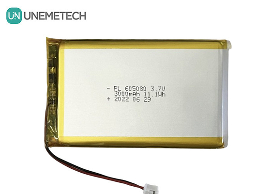 3.7V 3000mAh Batería recargable de iones de litio 605080 con PCB y conector de cable para electrónica