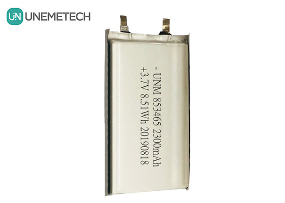 3.7V 2300mah Batería de polímero de litio de célula única 853465 con IEC 62133 para equipos médicos