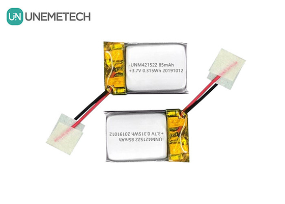 85mAh 3.7V Batería de polímero de litio pequeña 421522 Recargable con PCM y alambre de plomo