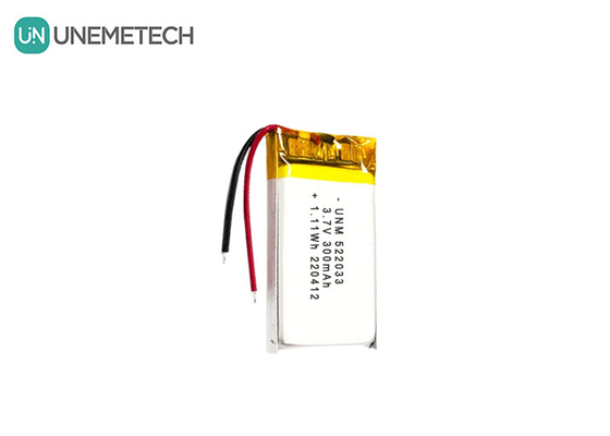 3.7V 300mAh 522033 Batería de polímero de iones de litio personalizada flexible para relojes inteligentes