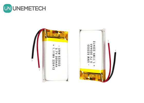 3.7V 300mAh 522033 Batería de polímero de iones de litio personalizada flexible para relojes inteligentes