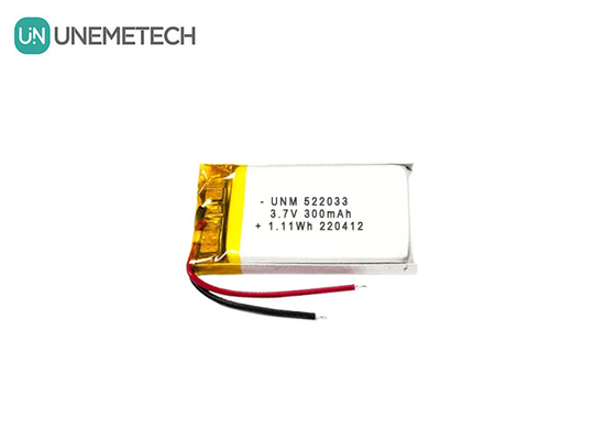 3.7V 300mAh 522033 Batería de polímero de iones de litio personalizada flexible para relojes inteligentes