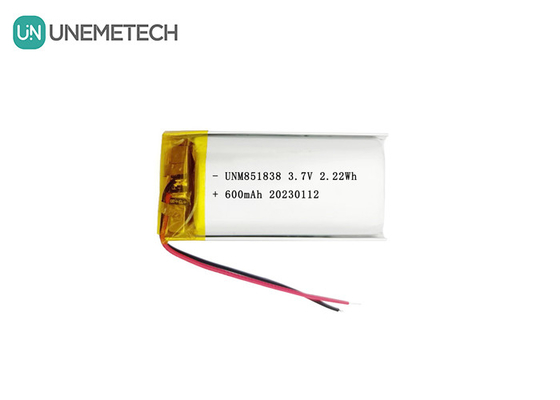 600mAh Batería recargable de Li Polymer 851838 3.7V Batería Lipo personalizada