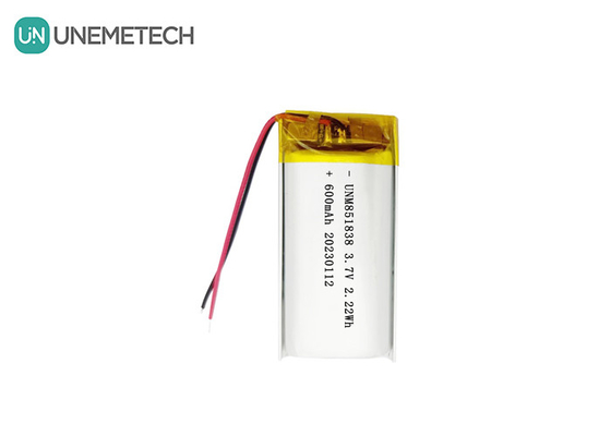 600mAh Batería recargable de Li Polymer 851838 3.7V Batería Lipo personalizada