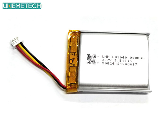 3.7V 950mAh 803040 Batería de iones de litio de polímero con Molex51021-3P para electrónica exterior